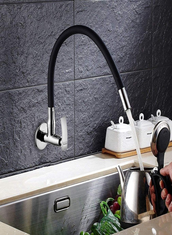 SPAZIO Pulse SmartBuy Brass Sink Cock/Sink Faucet with Flexible Swivel Spout - Flxo Play (with 360 Degree Flexible Silicon Hose & Single Flow Pattern) Hot/Cold Water Tap with Wall Flange - Black - Image 4